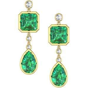 Jewelry Gift 14K Yellow Gold Lab Crerated Emerald And Diamond Earrings 
