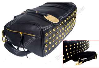 European style Golden Rivets Bottom Black PU Leather Shoulder Bag Tote 