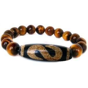  Money Hook Dzi Bead Bracelet with Tigers Eye Crystal Beads 