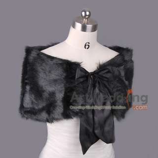 New Black Ribbon Soft Faux Fur Stole Wrap shawls Shrug for Wedding 