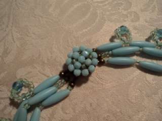 Vintage W Germany Necklace Unique Triple Strand Blue Bead Design 