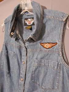 Harley Davidson Denim / Jean Shirt, Women Lrg, Sleeveless   Top 