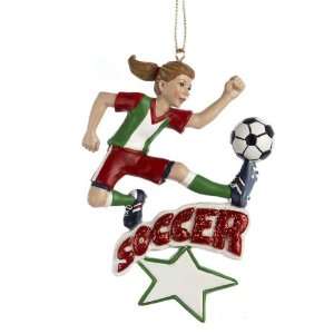  Club Pack of 12 Young Girl Red Glitter Soccer Christmas 