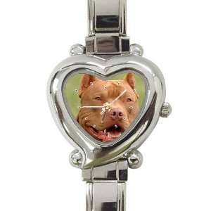  American Pit Bull Terrier Heart Shaped Italian Charm Watch 