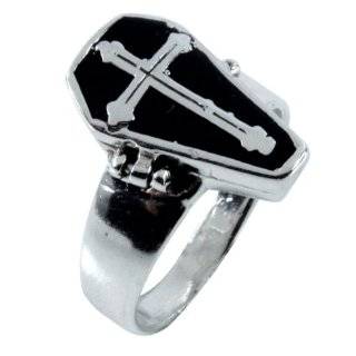 Inlayed Cross Coffin Box Silver Poison Ring   11 by Old Glory