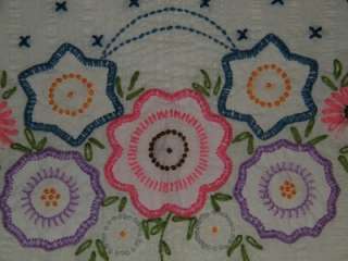   Embroidery Applique Spring FLORAL Seersucker Bedspread Full Twin #2