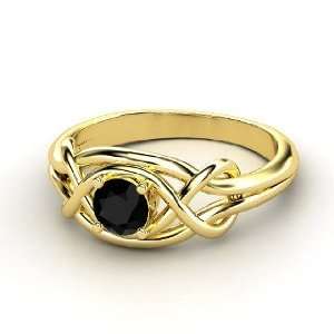    Infinity Knot Ring, Round Black Onyx 18K Yellow Gold Ring Jewelry