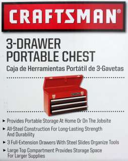   Craftsman 3 Drawer Toolbox Portable Tool Chest Locking Latch Red Box