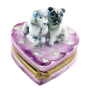  Cute Pug and Poodle on Heart French Limoges Box