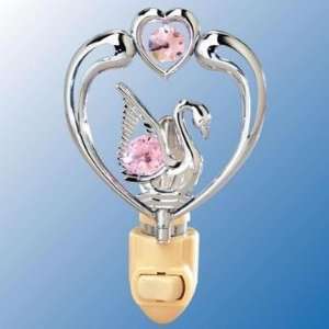  Chrome Swan in Heart Night Light   Pink Swarovski Crystal 