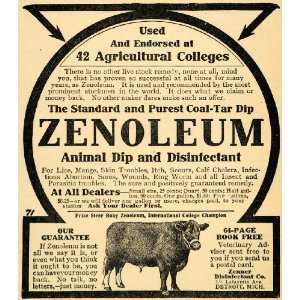  1907 Ad Zenoleum Cow Coal Tar Dip Disinfectant Zenner 