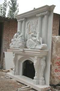 HAND CARVED MARBLE CASTLE FIREPLACE MANTEL FPM104  