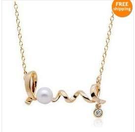   Fashion Alloy Twist Love + Pearl Stud Necklace x29 great gift  
