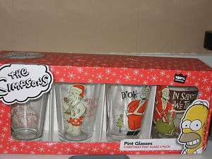 The Simpsons Christmas Pint glass 4 pack set NEW  