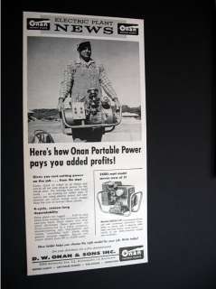 Onan 205AJ 1P Electric Plant generator 1958 print Ad  