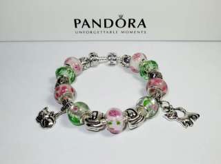 Authentic Pandora Bracelet Kitty Cat Love with 18 Beads & Charms w 