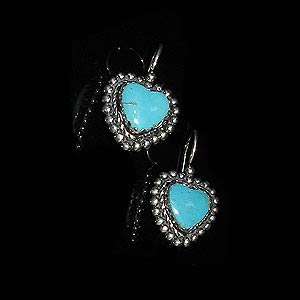 Sterling Silver Natural Blue Turquoise Heart Earrings  