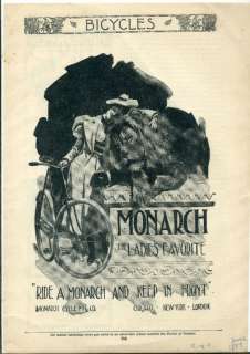 vintage 1897 Bicycle Sales Sheet Monarch Cycle co.  