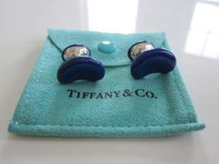 RARE Tiffany & Co. Sterling Silver Elsa Peretti Lapis Bean Cuff Links
