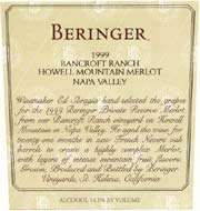 Beringer Howell Mountain Bancroft Ranch Merlot 1999 