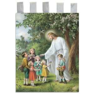Church Banner   Jesus with Children   Cotton Canvas with Archival Inks 