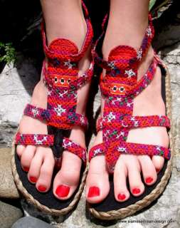 Pink Hmong Embroidered Gladiator Sandals Shoes 5 7.5  