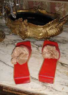AUTHENTIC HERMES RED LEATHER WOOD WEDGE SANDALS SZ 38 SO SO 
