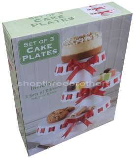   Stackable White Cake Serving Plates + Ribbons Desert Display Platters
