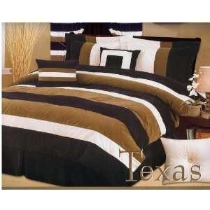  Brand New Texas Striped Micro Suede Brown/Black 7pcs Bed 