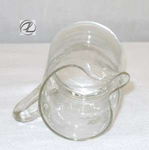 Pitcher Crystal Large Etched Glass Floral Vintage Tall Glass Pitcher 