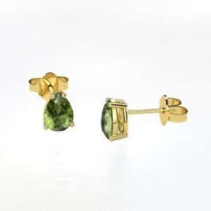   Earrings, Pear Green Tourmaline 14K Yellow Gold Stud Earrings Jewelry