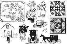 Unmounted Rubber Stamps Sheets Amish Children Quilting  