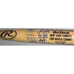  99 Yankees World Champs Team Signed Bat 19 Sigs Psa Coa 