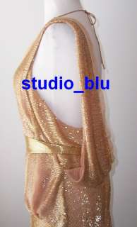 ROBERTO CAVALLI Peach Silk Gold Beaded Low Cut Open Back Dress Gown 42 