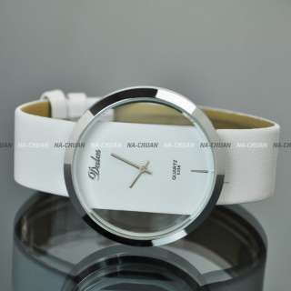   PU Leather Transparent Alloy Quartz Lady Girl Wrist Watch Xmas Gift