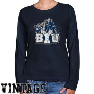 BYU Cougars Ladies Navy Blue Distressed Logo Vintage Long Sleeve 