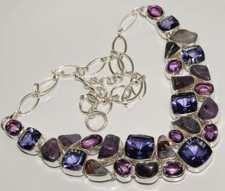 AWESOME  FACETED IOLITE , AMETHYST , SUGILITE .925 SILVER NECKLACE 18 