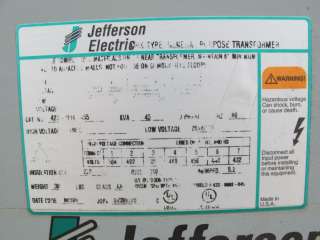 Jefferson Electric 45 KVA 3 Phase Transformer 480 Delta P.   120/208Y 