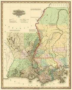 STATES OF LOUISIANA (LA/MISSISSIPPI (MS) 1820 MAP MOTP  