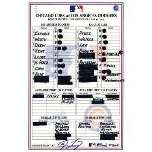  Cubs vs. Dodgers 5 31 2005 Game Used Lineup Card 