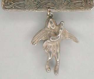 FRAME PIN BROOCH STERLING SILVER ANGEL VICTORIAN SIGND  