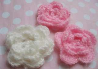 20 Big Crochet Mohair Flower Rose/trim/yarn  Pink/Ivory  