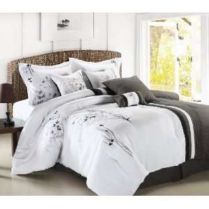  8pc Luxury Bedding Set  ABQ. Black/Gray/White Queen