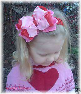 VALENTINES DAY RED & HOT PINK HAIR BOW HEADBAND OR CLIP  