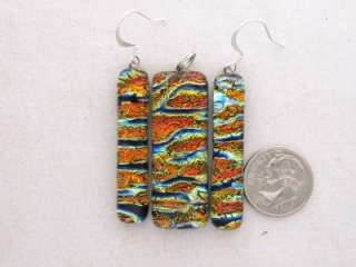 TY HANDCRAFTED FUSED DICHROIC GLASS LARGE RECTANGLE EARRING/PENDANT 