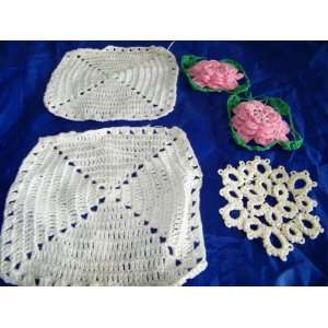   of Vintage White Crochet Rosette Granny Square 3857 