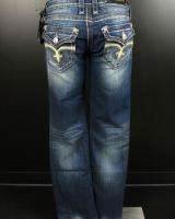Womens ROCK REVIVAL Boot Cut Jeans LEAH RJ8305 B3 With BRASS BUTTONS 