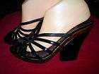 daisy fuentes 3 3/4 inch slip on platform heels black patent w/brown 