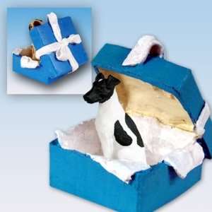   Fox Terrier Blue Gift Box Dog Ornament   Black & White