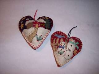 Christmas Handmade Felt Applique Tree 2 Ornaments Heart  